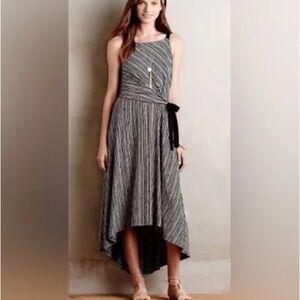 Anthropologie Maeve Salsola black & white striped high-low faux wrap dress M